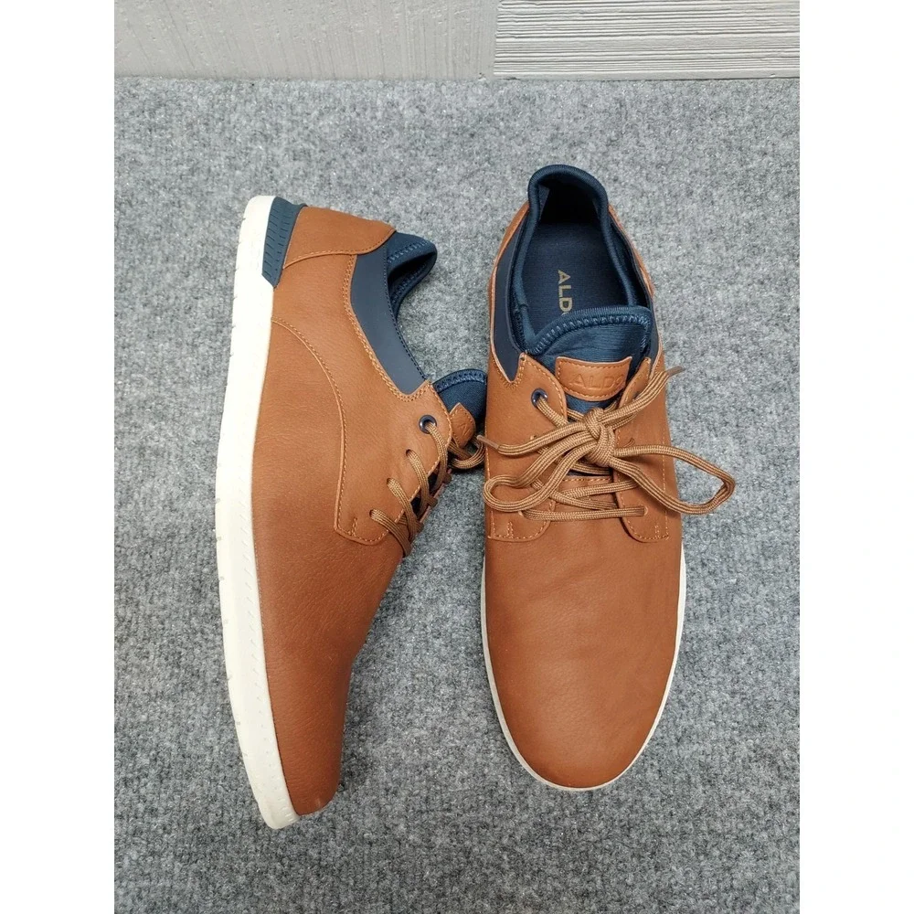 Aldo Men Dress Shoe 9.5 Brown Leather Derby Colby Lace Up Round Toe Business